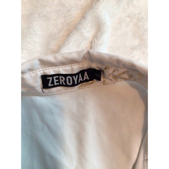 Zeroyaa Mens Small Short Sleeve Button Up White Shiny Gold Paisley Shirt - Picture 4 of 16